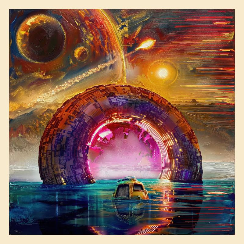 Neon Circular Portal on Horizon