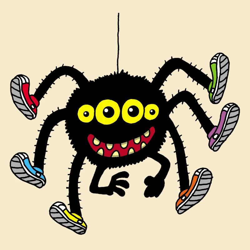 Spinne in bunten Schuhen