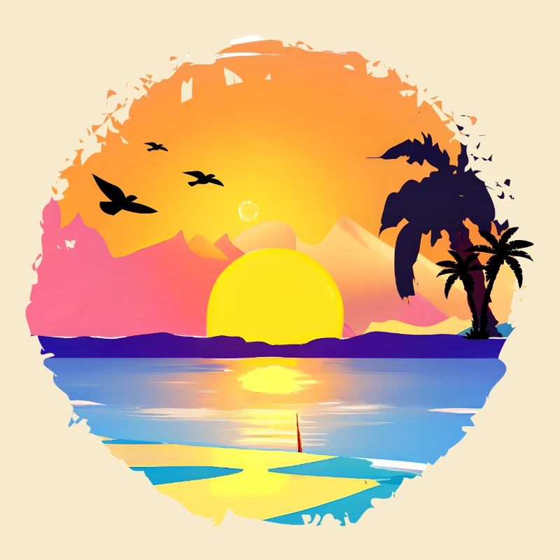 Aquarelle de plage de coucher de soleil d’été