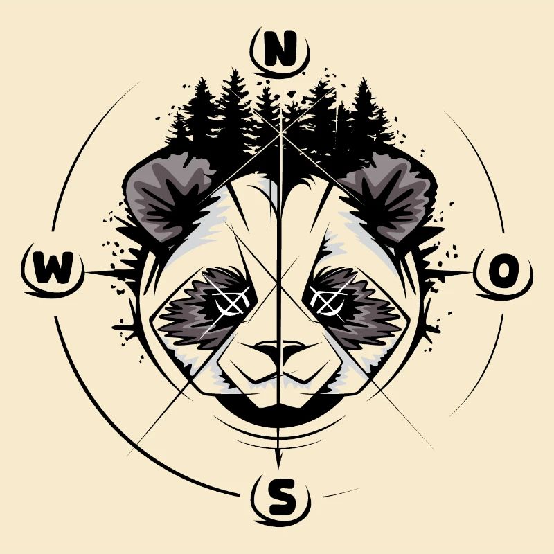 Panda forest compass koala tattoo comic cartoon logo