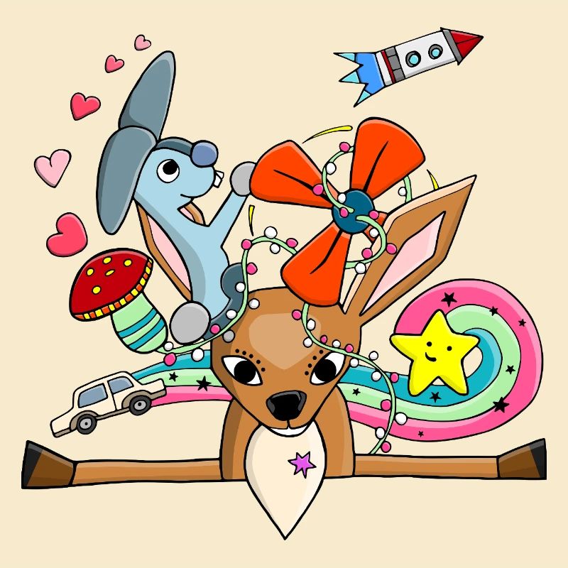 Cerf mignon, collage de lapin avec arc-en-ciel
