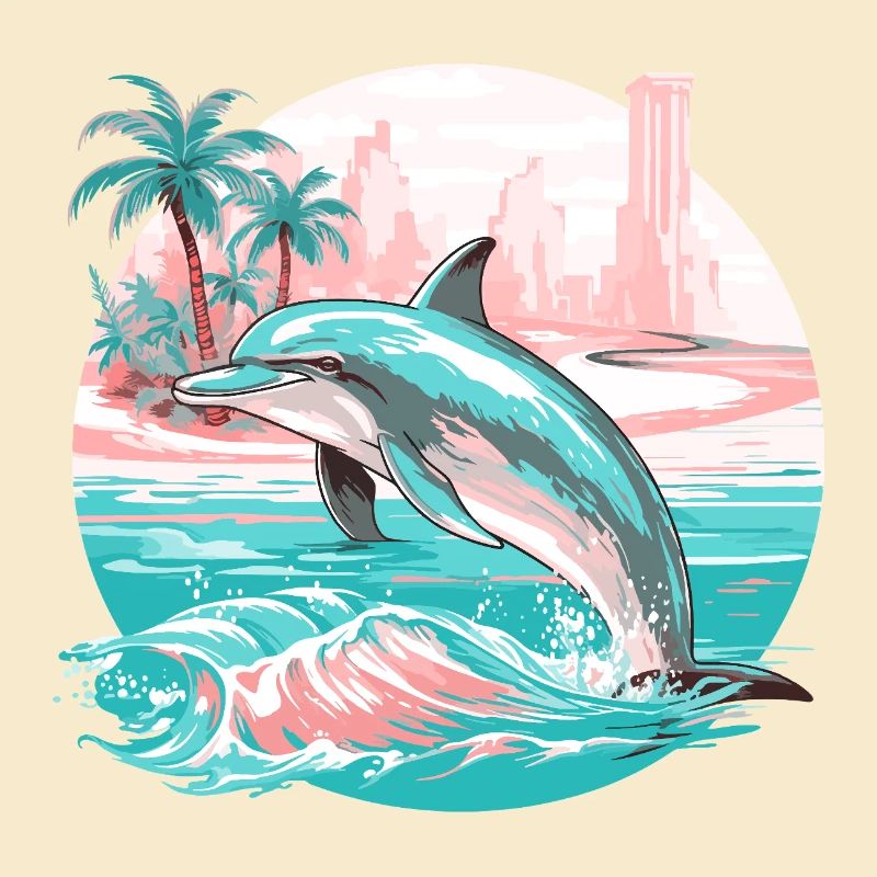 Dolphin Summer Sun Beach Sea Palm Trees Vacation
