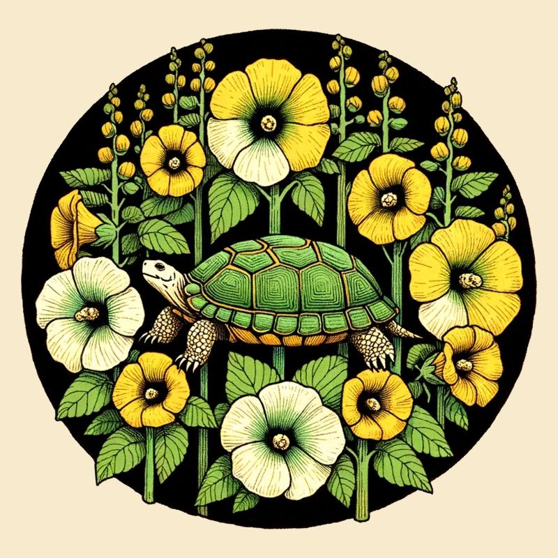 Tortue parmi les Fleurs Dorées