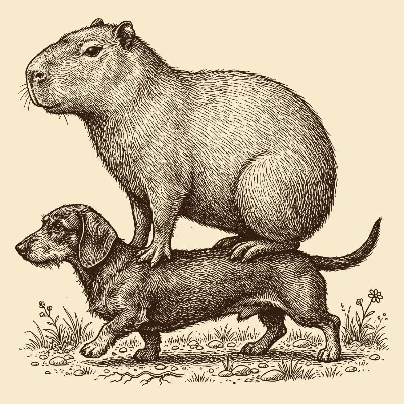 Funny Capybara Riding Dachshund Dog