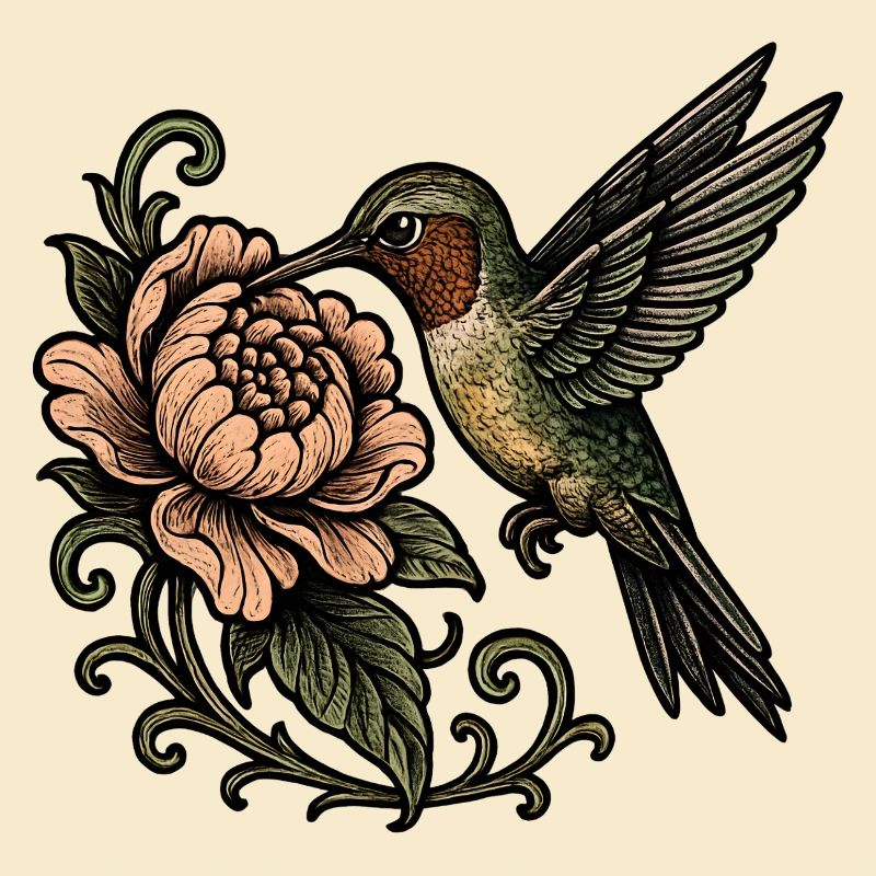 Kolibri mit Rose Vintage Tattoo