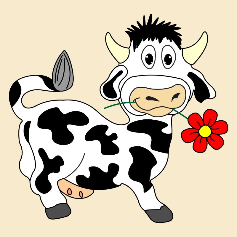 Vache avec une fleur dans la bouche