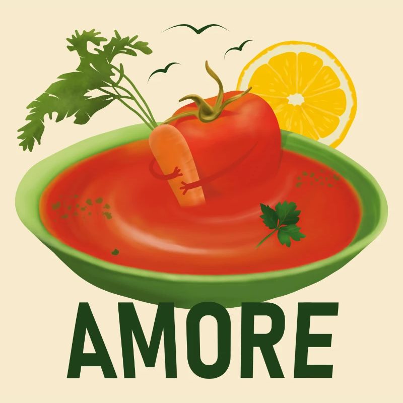Tomato and carrot cuddle in tomato soup
