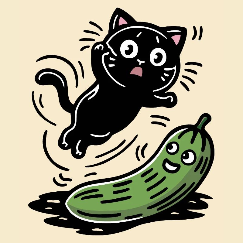 Chat effrayé et concombre