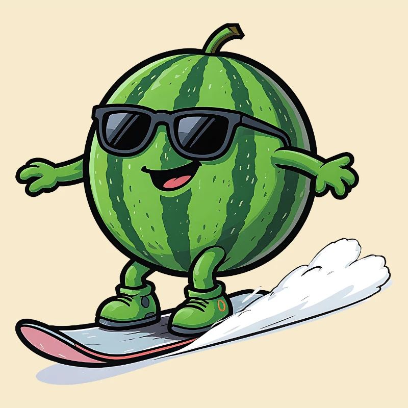 Snowboard pastèque avec des lunettes de soleil