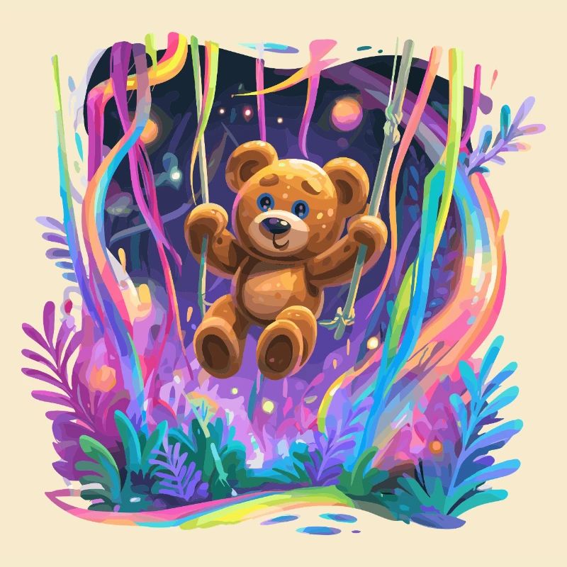 Ours en peluche de forêt néon en balançoire