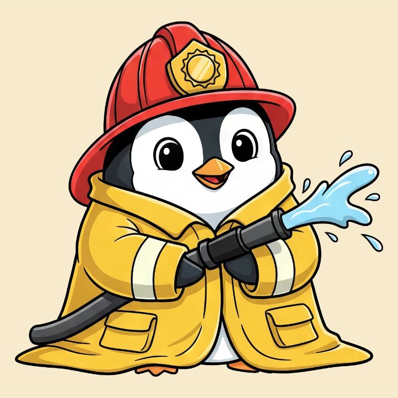 Chubby Penguin Firefighter Volunteer