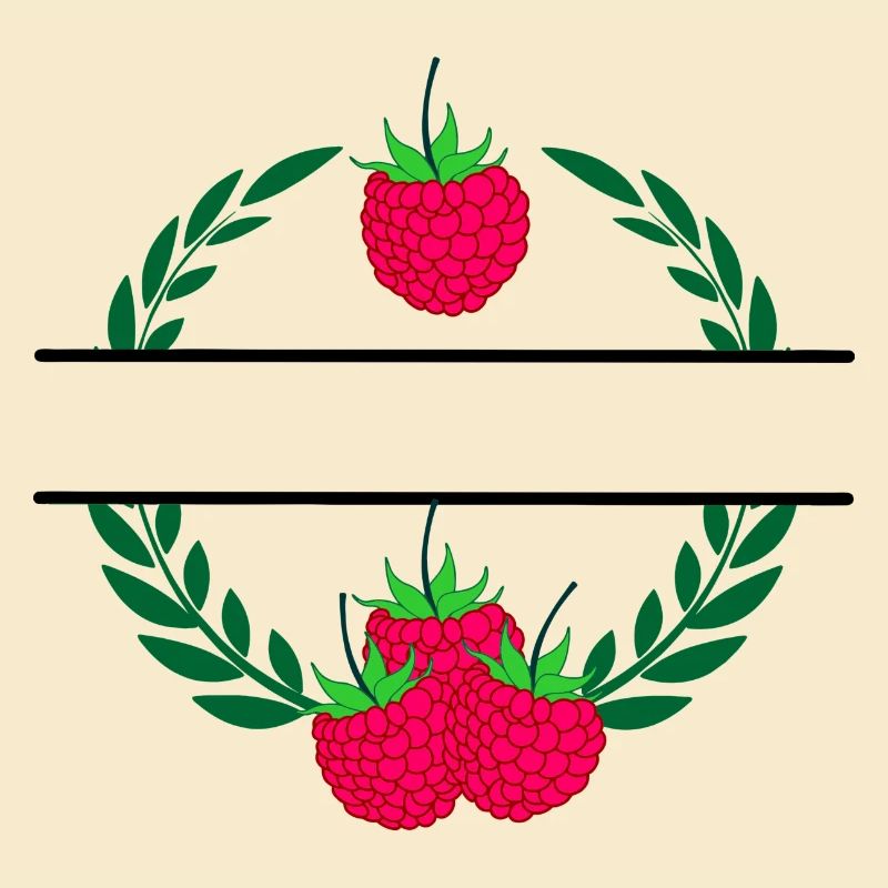Raspberry in laurel wreath with red raspberry
