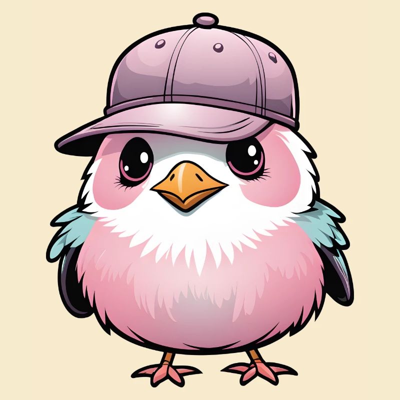 Süßer rosa Vogel mit Baseball Cap