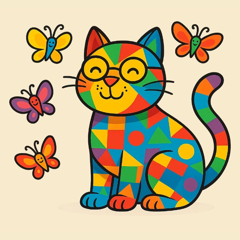 Patchwork-Katze mit bunten Schmetterlingen