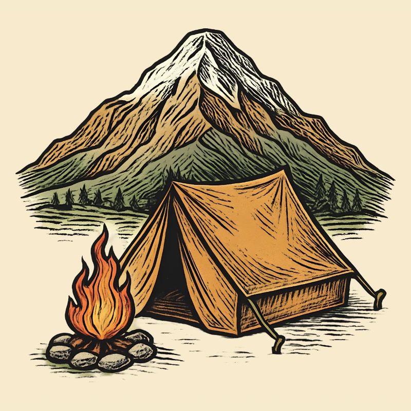 Mountain camping tent evening