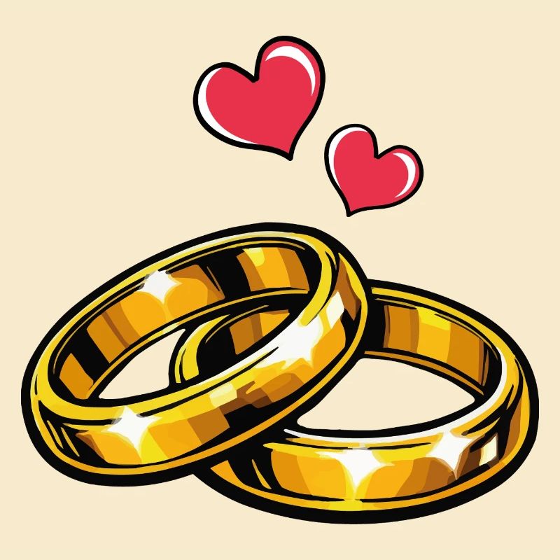 Goldene Eheringe mit Herzen