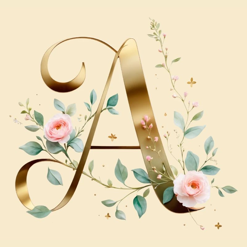 Lettre A Or et Roses - Initiale Florale