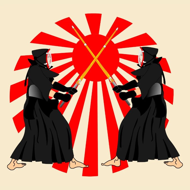 Kendo zwei Kendoka im Kampfmodus mit roter Sonne