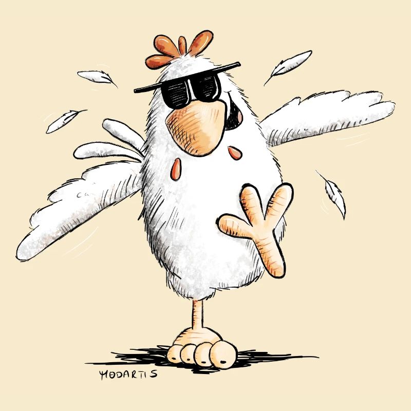 Poulet de course cool avec lunettes de soleil