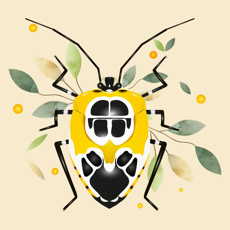 Runibia decorata Creepy Crawly jaune noir avec feuillage