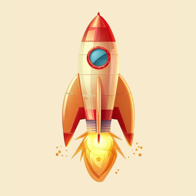 Retro rocket launches in two-dimensional illustration