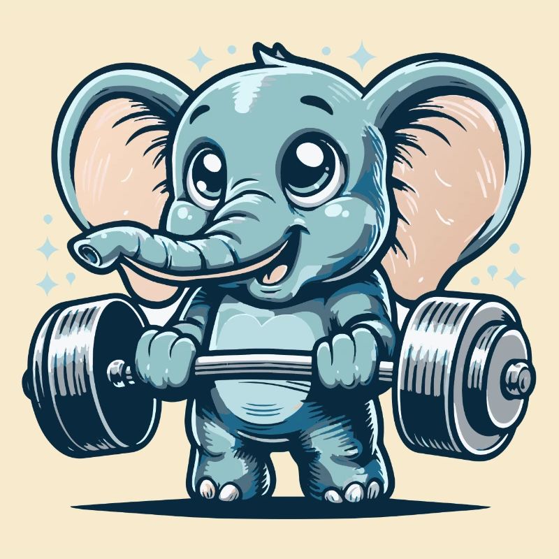 Cute cartoon elephant doing strength training