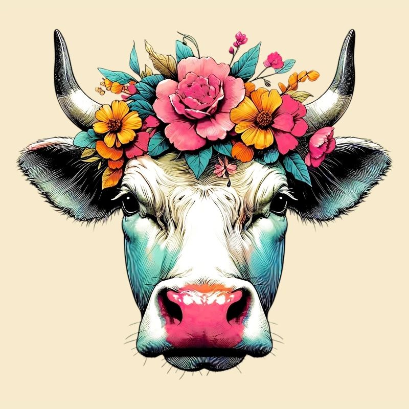 Vache avec des fleurs