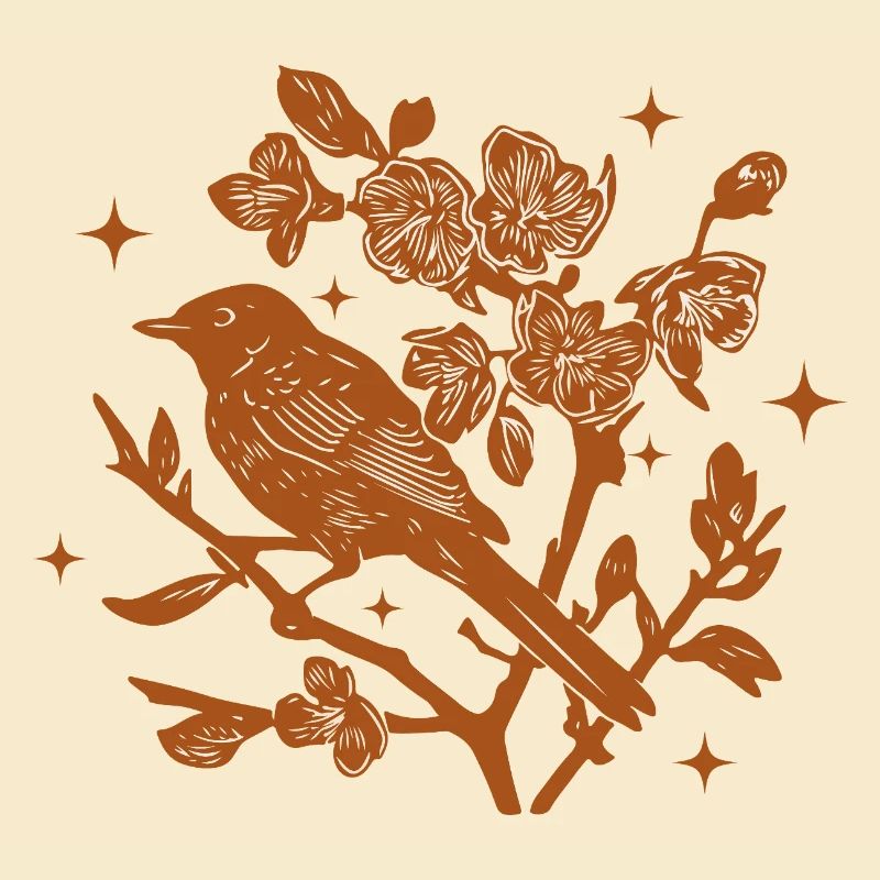 Silhouette oiseau et fleurs d'automne