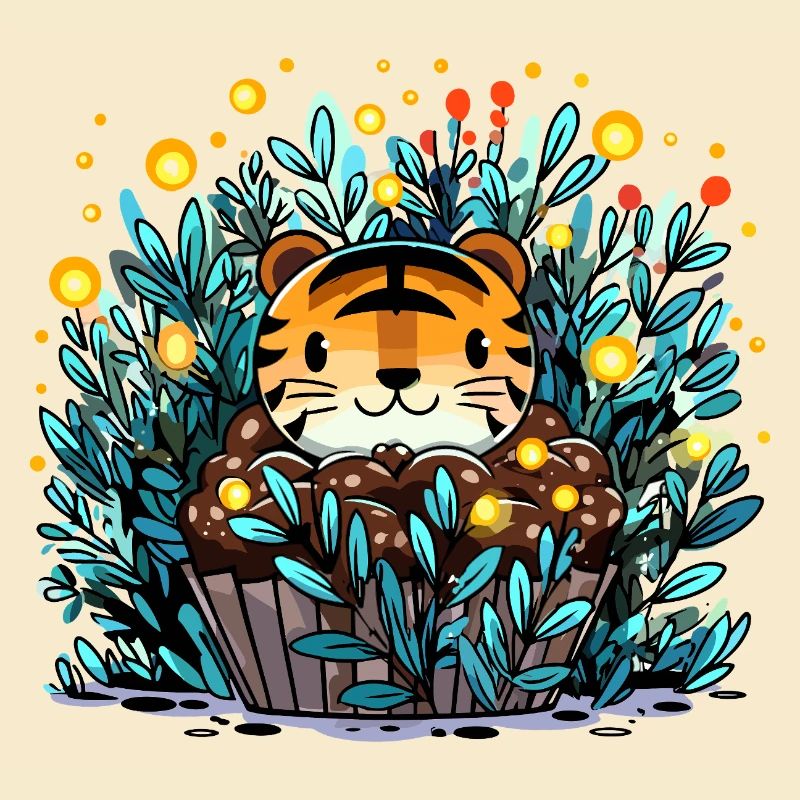 Tigre dans un panier de fleurs Cupcake