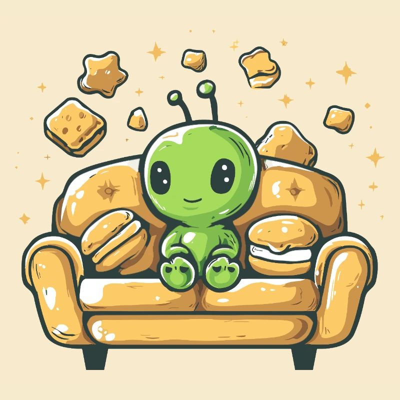 Kuscheliger Alien auf sonnigem Sofa