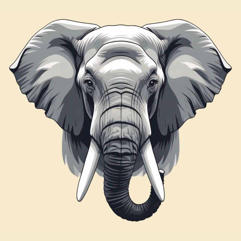 Elephant Head Grayscale Vector