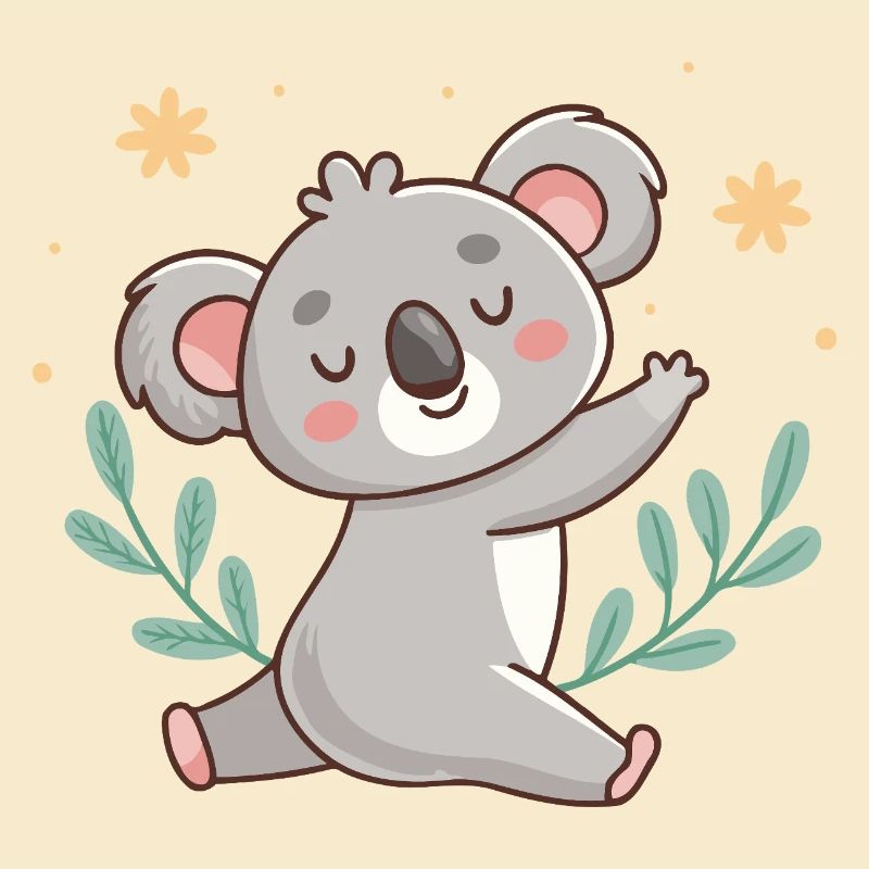 Koala détendu pastel avec feuillages