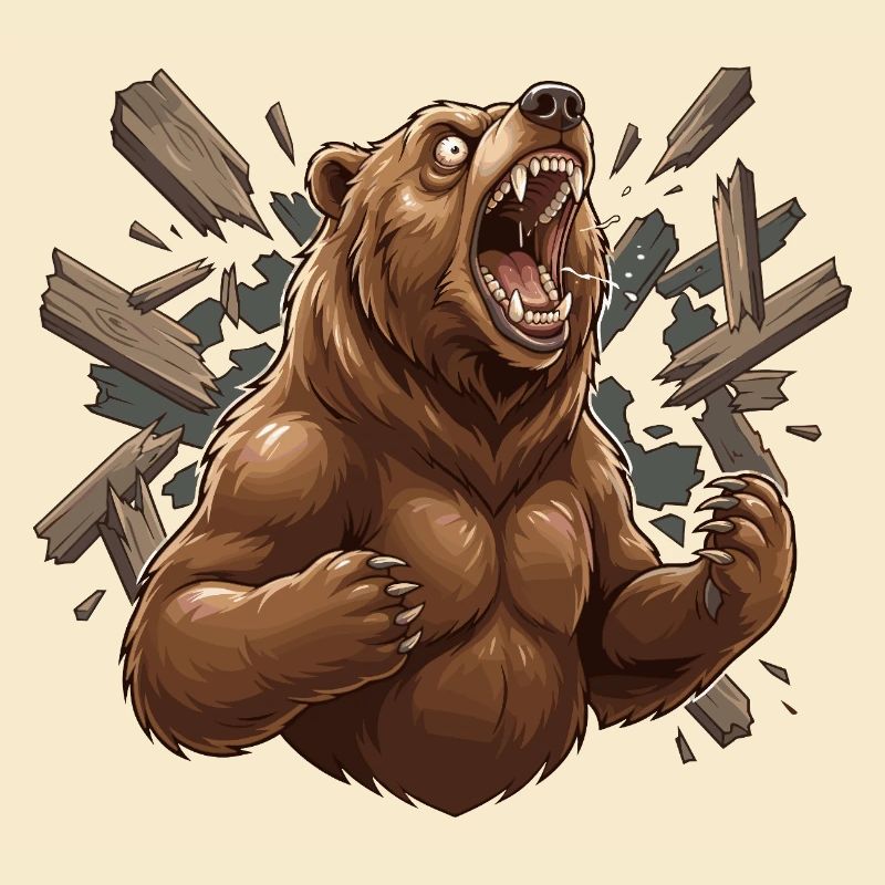 Un ours sort de la structure en bois