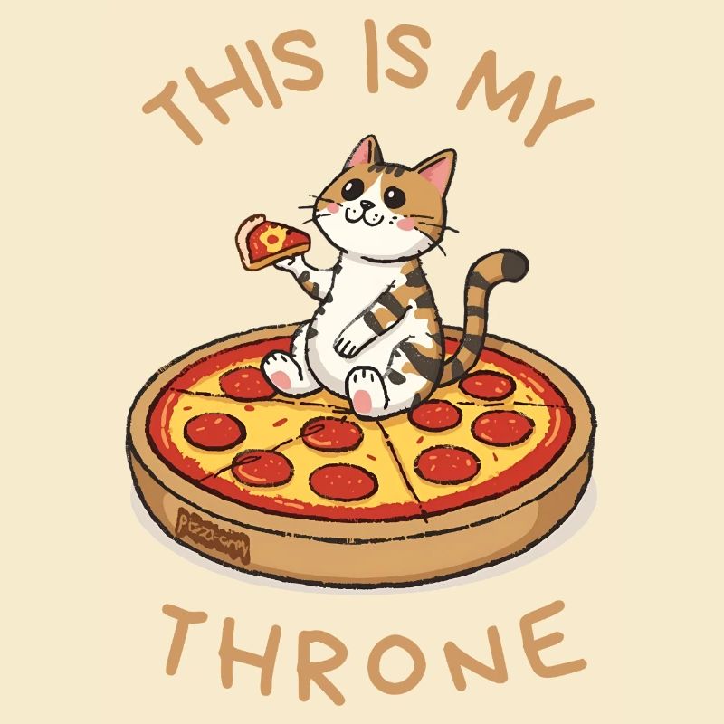 Chat de dessin animé sur pizza – C’est mon trône