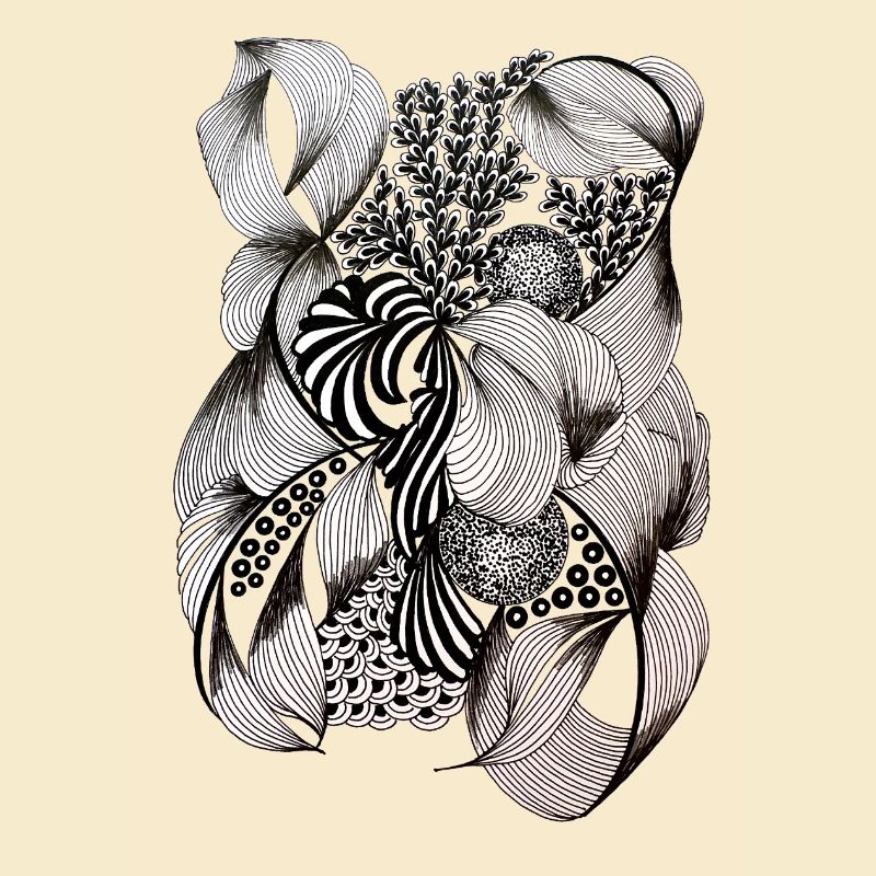 Tourbillons de fleurs noires et blanches