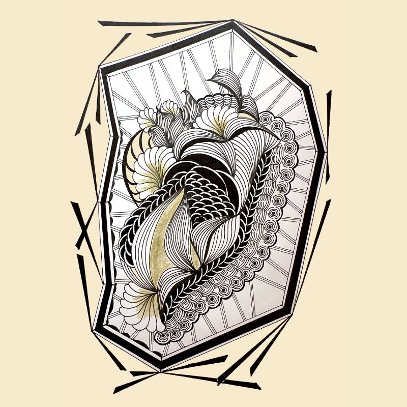 Cœur de fleur Zentangle dans le cadre