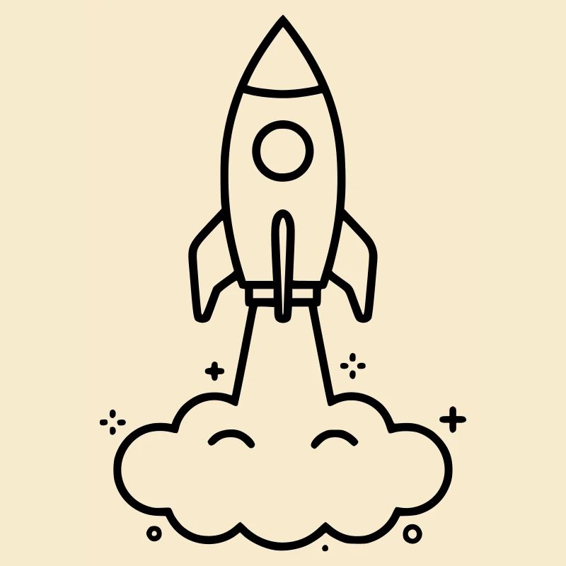 Rocket Clouds Kawaii Outline