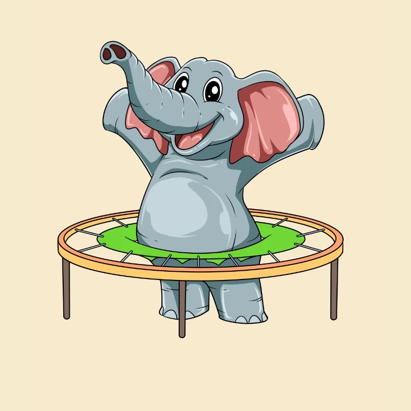 Funny elephant trampoline jumping