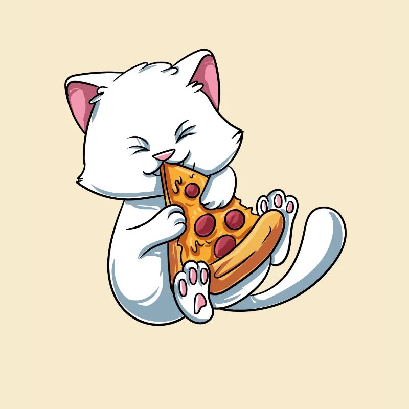 Kitten cat eats pizza