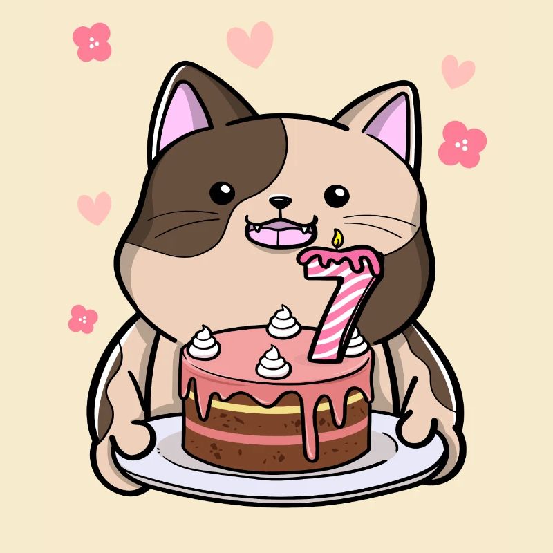Chubby cat holds a birthday cake 7.