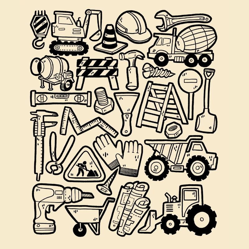 Construction Site Excavator Construction Worker Crane Helmet Tool