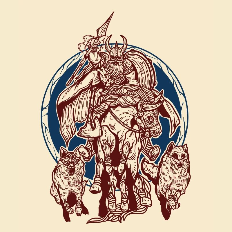 Wikinger Odin mit Sleipnir & Gungnir Design