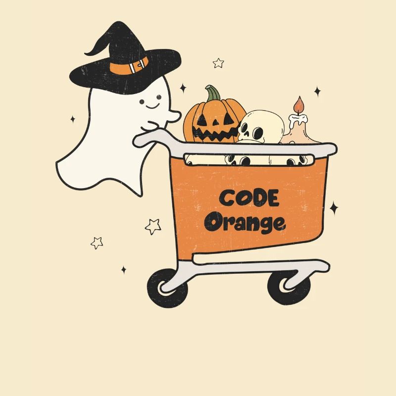 Halloween Gespenst mit Einkaufswagen Code Orange