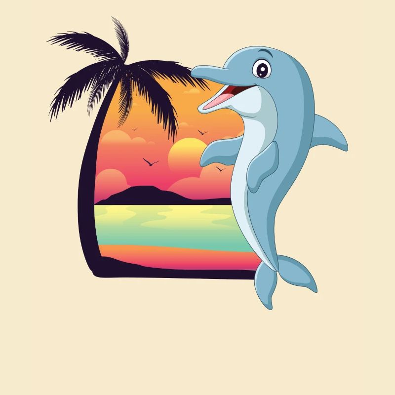 Dolphin Beach Palm Tree Sunset