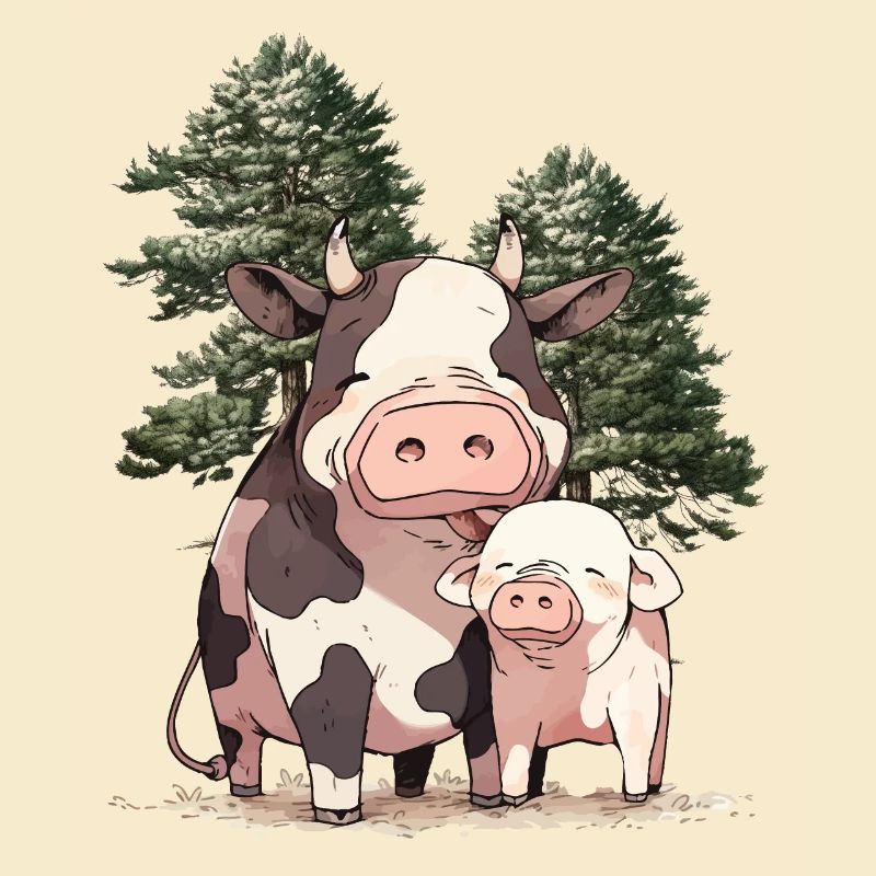 Amis Amitié Vache Cochon Animaux Ensemble