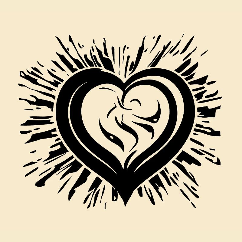 Curved heart with rays
