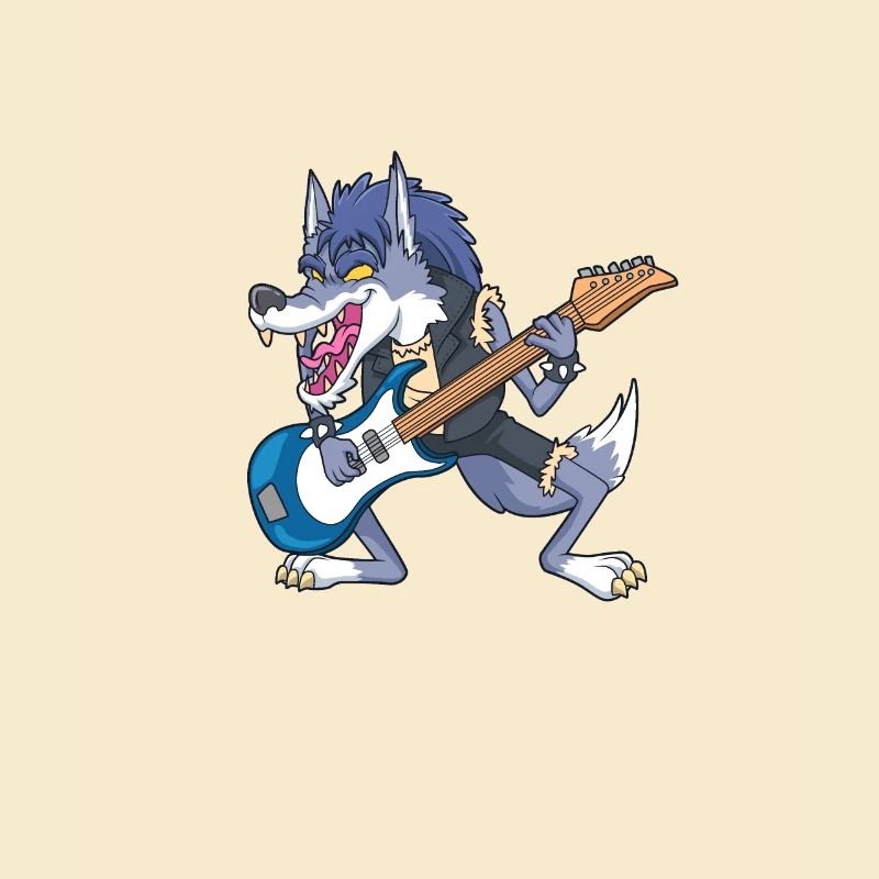 Cartoon Wolf rockt E-Gitarre