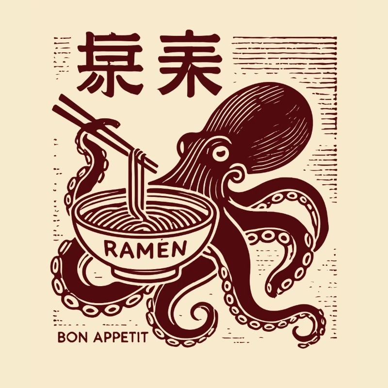 Ukiyo-E Ramen Noodles Octopus Retro Japan Style