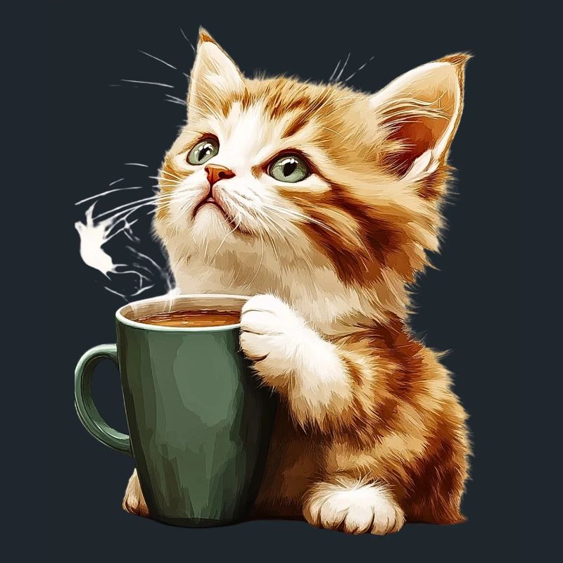 Cute kitten with coffee cup