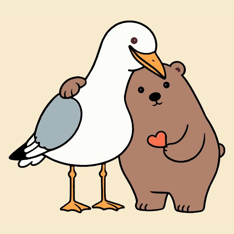 Mer du Nord Mouette Ours Brun Amitié Amour Maigre